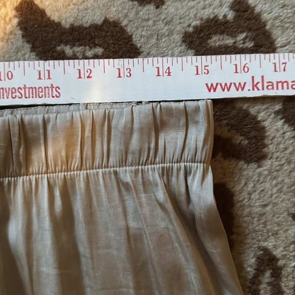 Chico's Serena Silky Maxi Skirt Womens Sz 1 /M Taupe Nude Satin Flowey fancy - Picture 5 of 6